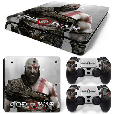 Samolepka God of War pre PS4 Slim, ochranné skiny pre PS4 Slim, vinylová nálepka pre PS4 Slim + skiny pre 2 ovládače.