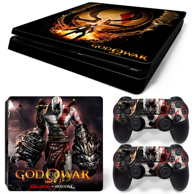 Samolepka God of War pre PS4 Slim, ochranné skiny pre PS4 Slim, vinylová nálepka pre PS4 Slim + skiny pre 2 ovládače.
