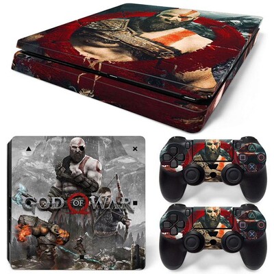 Samolepka God of War pre PS4 Slim, ochranné skiny pre PS4 Slim, vinylová nálepka pre PS4 Slim + skiny pre 2 ovládače.