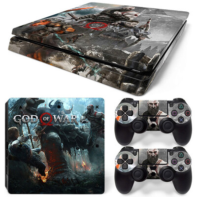 Samolepka God of War pre PS4 Slim, ochranné skiny pre PS4 Slim, vinylová nálepka pre PS4 Slim + skiny pre 2 ovládače.