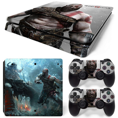 Samolepka God of War pre PS4 Slim, ochranné skiny pre PS4 Slim, vinylová nálepka pre PS4 Slim + skiny pre 2 ovládače.