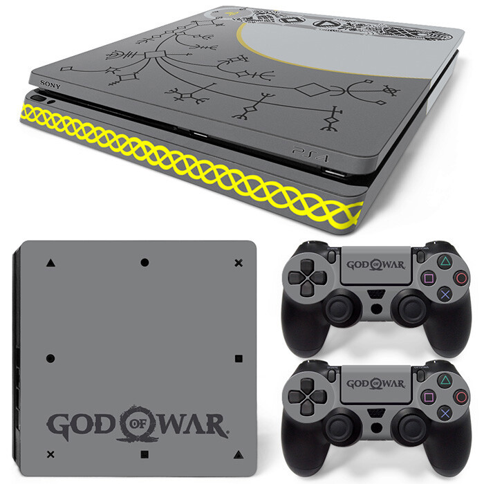 Samolepka God of War pre PS4 Slim, ochranné skiny pre PS4 Slim, vinylová nálepka pre PS4 Slim + skiny pre 2 ovládače.