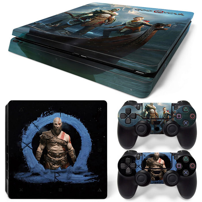 Samolepka God of War pre PS4 Slim, ochranné skiny pre PS4 Slim, vinylová nálepka pre PS4 Slim + skiny pre 2 ovládače.