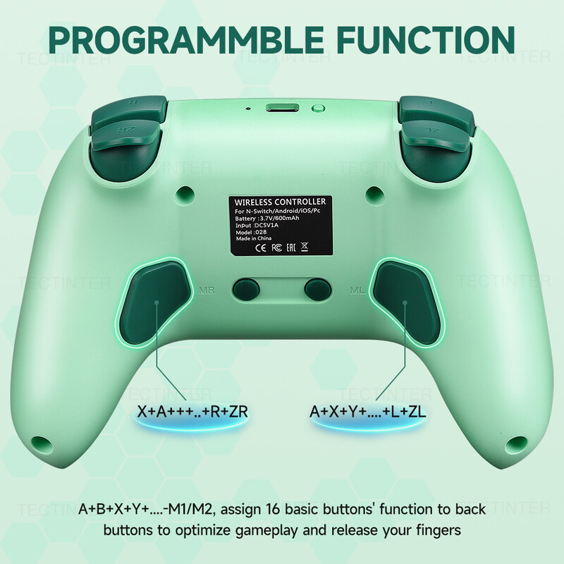 Bežični Bluetooth RGB kontroler za Nintendo Switch/OLED/Lite/Android/IOS/PC upravljačke palice s funkcijom programiranja