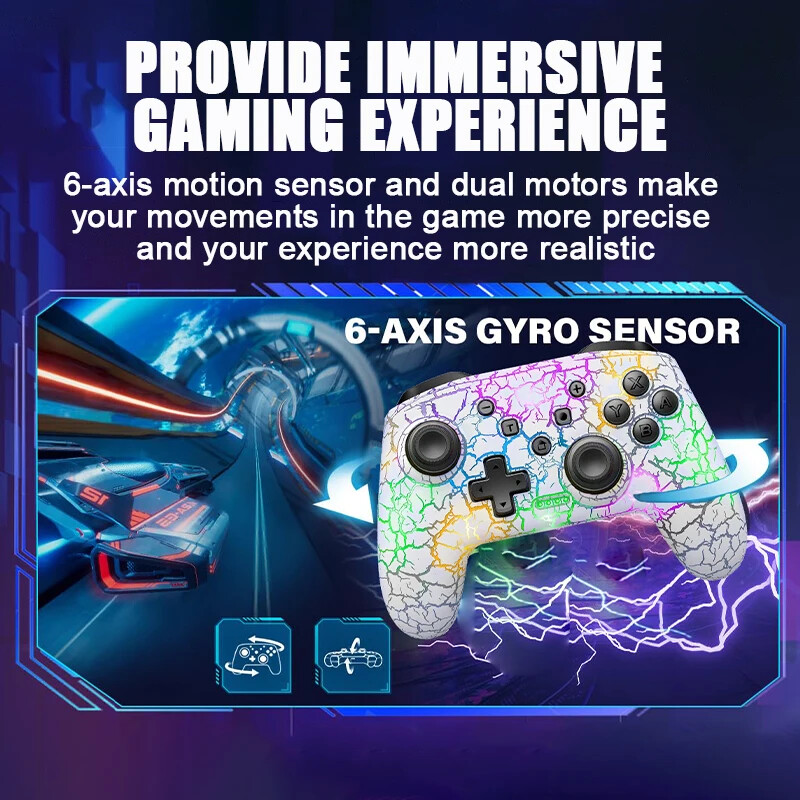 GAMINJA Wireless Gamepad LED CRACK FOLYAMAT Nintendo Switch TV Box PS3 Joystick vezérlőhöz Hat tengelyes giroszkóp, kettős vibráció