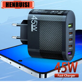 45W 5 porturi Încărcare rapidă USB C QC 3.0 Sursă de alimentare Adaptor încărcător telefon mobil tip C PD pentru iPhone 15 14 Xiaomi Samsung Huawei