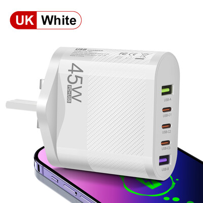 45W 5 porturi Încărcare rapidă USB C QC 3.0 Sursă de alimentare Adaptor încărcător telefon mobil tip C PD pentru iPhone 15 14 Xiaomi Samsung Huawei