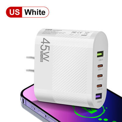 45W 5 porturi Încărcare rapidă USB C QC 3.0 Sursă de alimentare Adaptor încărcător telefon mobil tip C PD pentru iPhone 15 14 Xiaomi Samsung Huawei