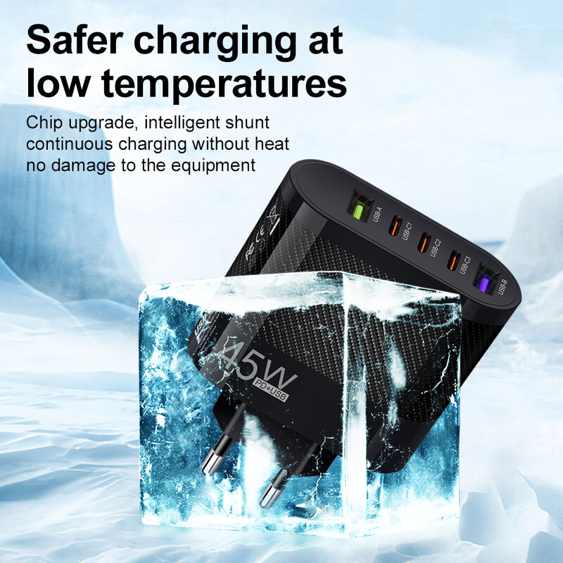 45W 5 porturi Încărcare rapidă USB C QC 3.0 Sursă de alimentare Adaptor încărcător telefon mobil tip C PD pentru iPhone 15 14 Xiaomi Samsung Huawei