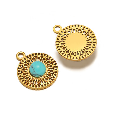 5 vnt nerūdijančio plieno aukso spalvos tuščiaviduriai klasikiniai natūralaus akmens pakabukai, skirti Bohomia kaklo papuošalams