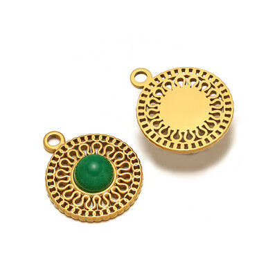 5 vnt nerūdijančio plieno aukso spalvos tuščiaviduriai klasikiniai natūralaus akmens pakabukai, skirti Bohomia kaklo papuošalams