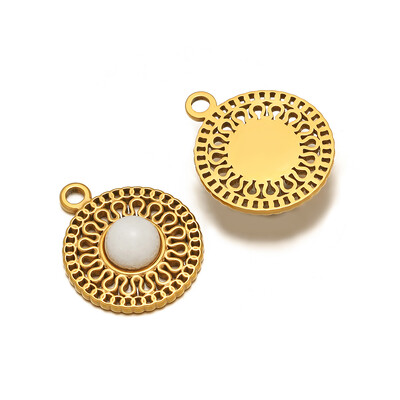 5 vnt nerūdijančio plieno aukso spalvos tuščiaviduriai klasikiniai natūralaus akmens pakabukai, skirti Bohomia kaklo papuošalams