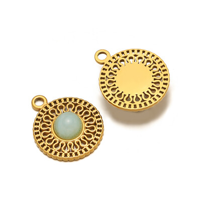 5 vnt nerūdijančio plieno aukso spalvos tuščiaviduriai klasikiniai natūralaus akmens pakabukai, skirti Bohomia kaklo papuošalams