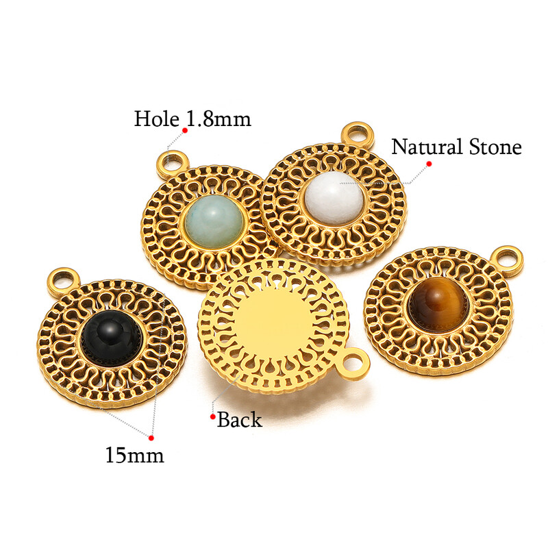 5 vnt nerūdijančio plieno aukso spalvos tuščiaviduriai klasikiniai natūralaus akmens pakabukai, skirti Bohomia kaklo papuošalams