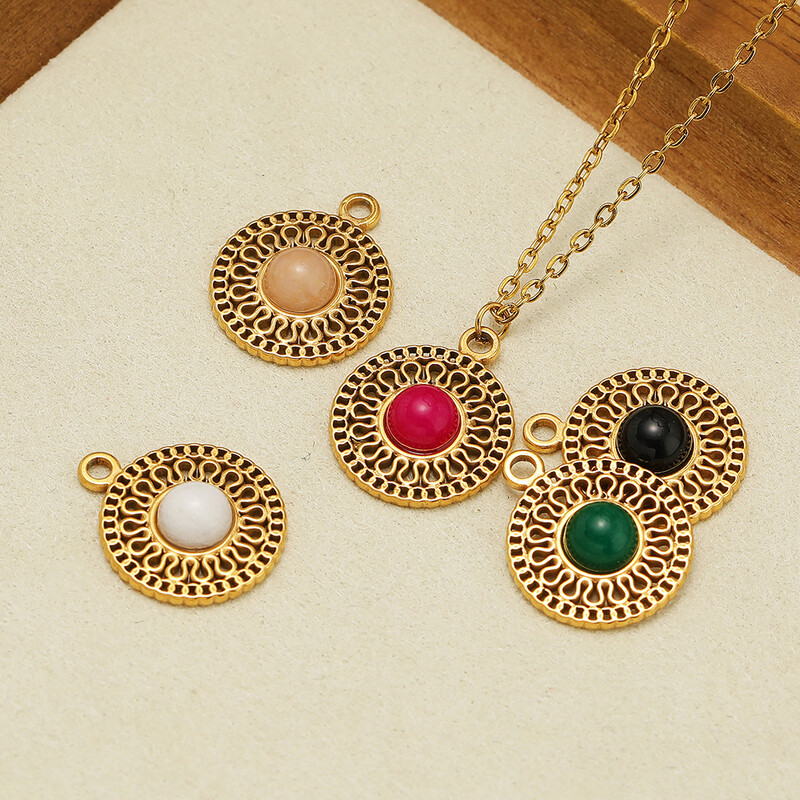 5 vnt nerūdijančio plieno aukso spalvos tuščiaviduriai klasikiniai natūralaus akmens pakabukai, skirti Bohomia kaklo papuošalams