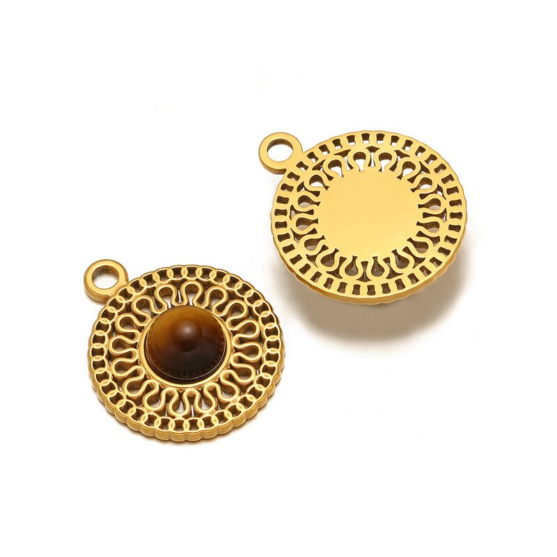 5 vnt nerūdijančio plieno aukso spalvos tuščiaviduriai klasikiniai natūralaus akmens pakabukai, skirti Bohomia kaklo papuošalams