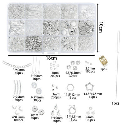 1027 vnt / rinkinys Omarų užsegimo karoliukų dangtelis, 9 smeigtukai Kalnų krištolinio akmens karoliukų CCB karoliukų rėmas su adatų rinkiniu, skirtas apyrankių papuošalų gamybai „pasidaryk pats“