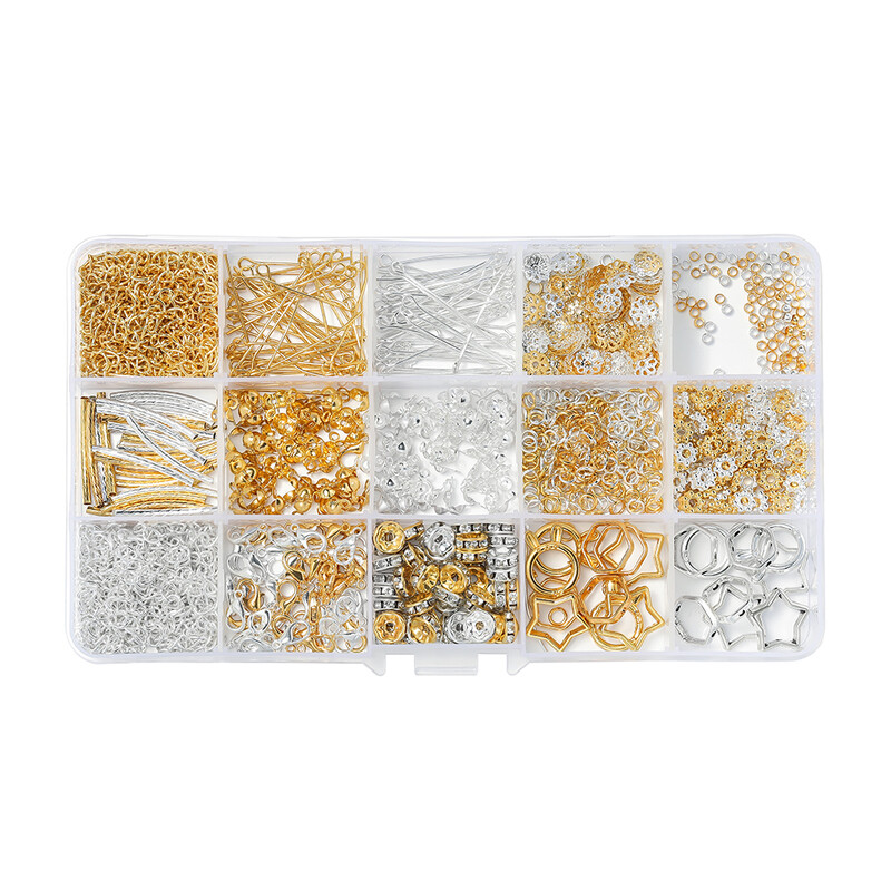 1027 vnt / rinkinys Omarų užsegimo karoliukų dangtelis, 9 smeigtukai Kalnų krištolinio akmens karoliukų CCB karoliukų rėmas su adatų rinkiniu, skirtas apyrankių papuošalų gamybai „pasidaryk pats“