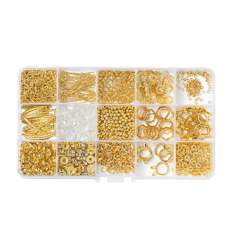 1027 vnt / rinkinys Omarų užsegimo karoliukų dangtelis, 9 smeigtukai Kalnų krištolinio akmens karoliukų CCB karoliukų rėmas su adatų rinkiniu, skirtas apyrankių papuošalų gamybai „pasidaryk pats“