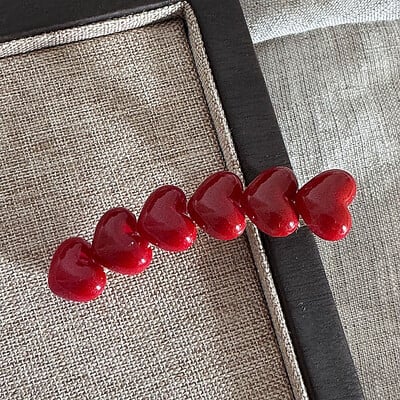 Design de nișă Curbat, roșu dulce, cu inimă de dragoste Clip de păr cu franjuri Agrafă laterală Acetat simplu Clip de cioc de rață Accesorii pentru păr