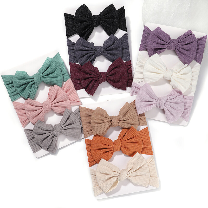 3 db/tétel Baba fejpánt szett lányoknak masni csomózott hajpántok puha kötött gyerek fejfedők újszülött turbán baba haj kiegészítők