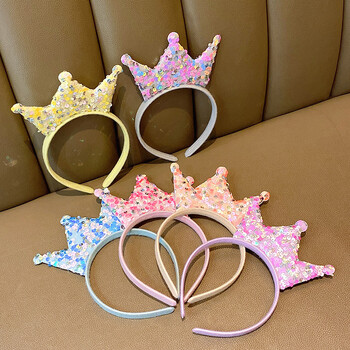 Princess Big Crown Headband Παιδικό γλυκό στεφάνι παγιέτες διπλής όψης Headband Αξεσουάρ δώρου γενεθλίων για μικρά κορίτσια