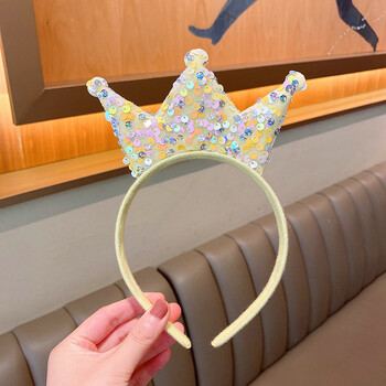 Princess Big Crown Headband Παιδικό γλυκό στεφάνι παγιέτες διπλής όψης Headband Αξεσουάρ δώρου γενεθλίων για μικρά κορίτσια