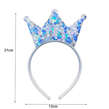 Princess Big Crown Headband Παιδικό γλυκό στεφάνι παγιέτες διπλής όψης Headband Αξεσουάρ δώρου γενεθλίων για μικρά κορίτσια