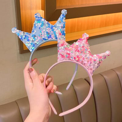 Princess Big Crown лента за глава Детска сладка двустранна корона с пайети Лента за глава Аксесоари за подарък за рожден ден за малки момичета