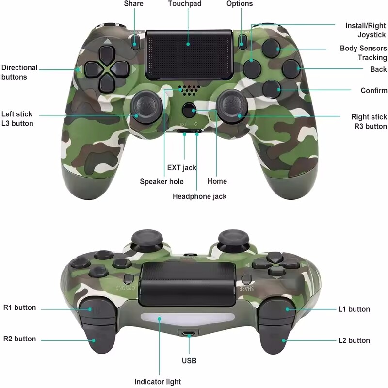 Controler Bluetooth cu touchpad, vibrație duală pe șase axe, fără întârziere Gamepad pentru consolă PS4 PS3, joystick-uri pentru computer, giroscop