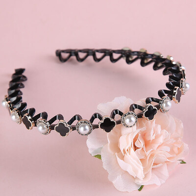 Benzile de păr anti-alunecare din perle de modă, cu flori elastice, benzi pentru cerc de păr pentru femei, bentiță, accesorii pentru păr pentru fete