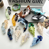 YWYHJ legújabb óceáni sorozata Hair Claw Hippocampus Medúza delfin Acetát Haj Claw Clipek Hajkiegészítők női lányoknak