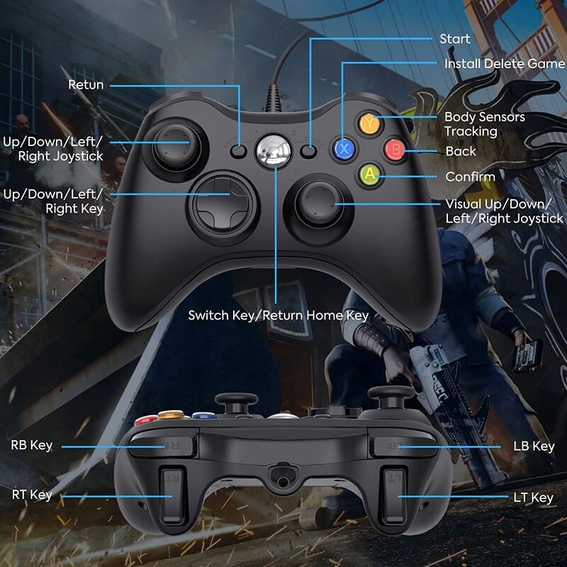 Káblový herný ovládač USB pre Android TV BOX / Windows PC / PS3 s dvojitou vibráciou, herný ovládač typu „plug and play“, prenosný joystick