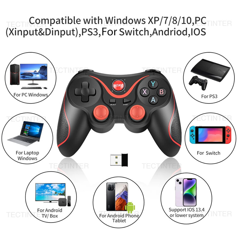 Terios T3 Suport Bluetooth Gamepad pentru telefon Android PC Joystick Controle Controler de joc fără fir pentru Switch/Accesoriu PS3