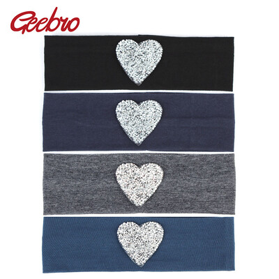 Geebro Gyerek pamut puha fejpánt Új tavaszi aranyos strasszok szív lapos hajpánt lányok sztreccs fejfedők haj kiegészítők
