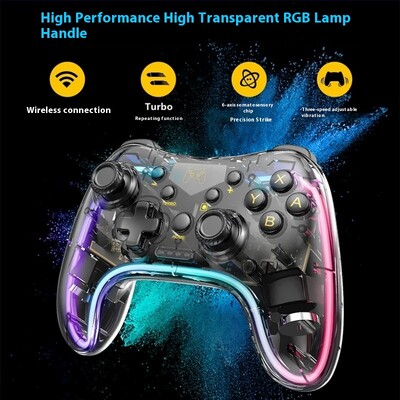 Switch Pro Прозрачен контролер NS Безжичен Bluetooth Lite Сензорен компютър Компютър Мобилен контролер за игри Светлинен ефект Вибрация