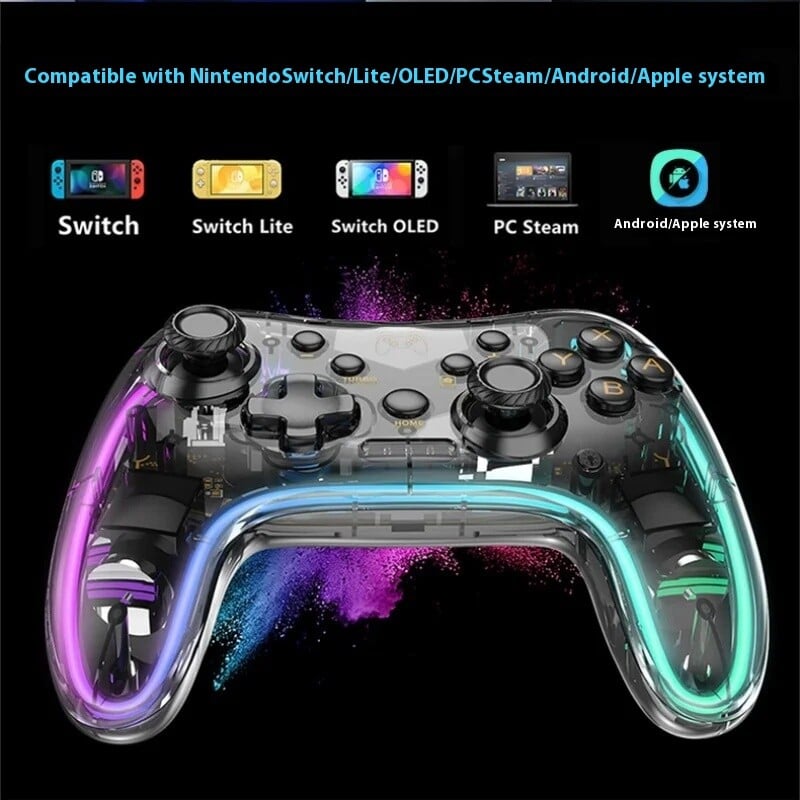 Priehľadný ovládač Switch Pro NS Wireless Bluetooth Lite, senzorický ovládač pre PC, počítač, mobil, hry, svetelný efekt, vibrácie