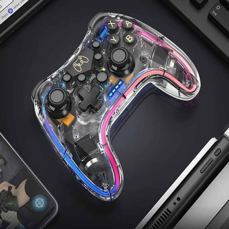 Priehľadný ovládač Switch Pro NS Wireless Bluetooth Lite, senzorický ovládač pre PC, počítač, mobil, hry, svetelný efekt, vibrácie