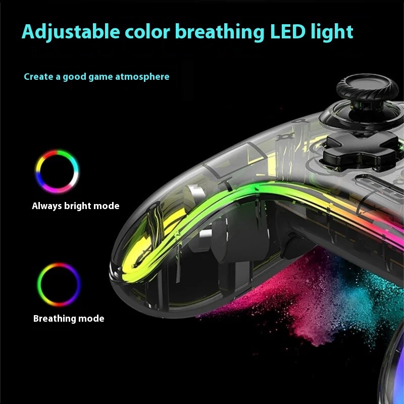 Priehľadný ovládač Switch Pro NS Wireless Bluetooth Lite, senzorický ovládač pre PC, počítač, mobil, hry, svetelný efekt, vibrácie