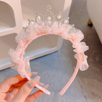 New Girls Crown Hair Band Prinses Δαντέλα με στρας, χαριτωμένο διχτυωτό κομμωτήριο για πάρτι γενεθλίων Παιδικά αξεσουάρ μαλλιών