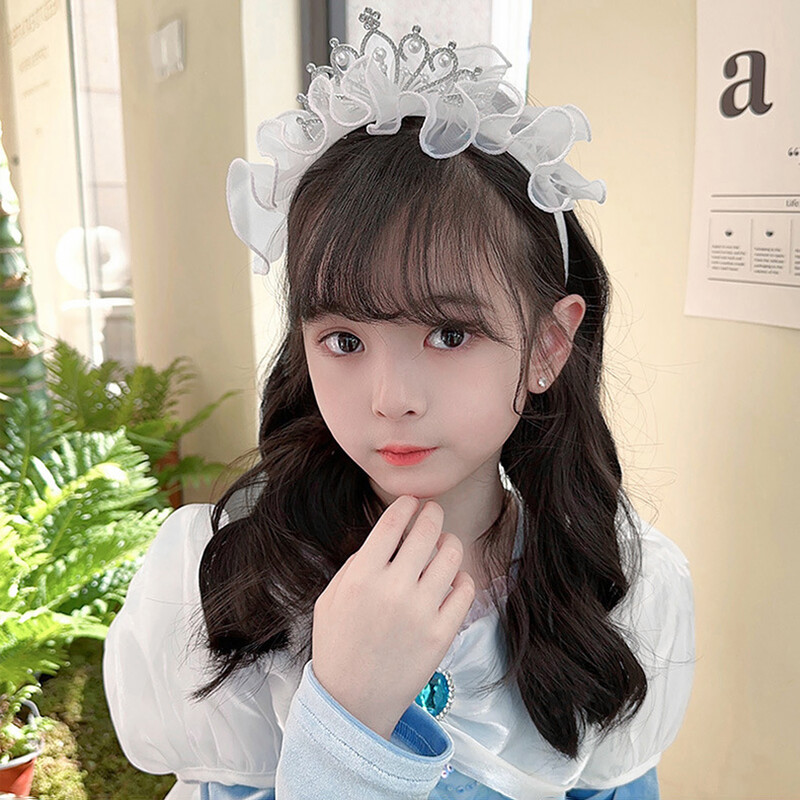Banda de păr coroană pentru fete, prins, cu stras, dantelă, bentiță drăguță din plasă, pentru petrecere de bal, accesorii de păr pentru copii
