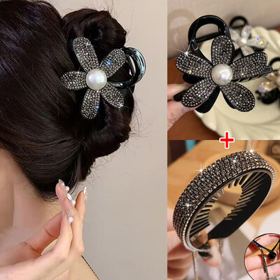 Nové kórejské kamienkové sponky do vlasov, elegantné čierne sponky do vlasov s krabmi, sponky do vlasov pre dámy, pokrývky hlavy, vlasové doplnky, sponky do copu