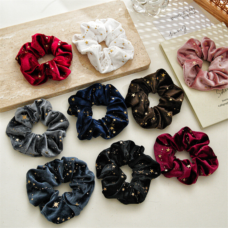 Didmeninė prekyba rudens ir žiemos pliušiniais audiniais Small Star serijos audiniais, labai tampriais Scrunchie Retro plaukų virviniais plaukų aksesuarais