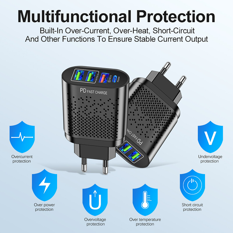 PD USB 20W gyorstöltő gyorstöltő 3.0 adapter laptophoz Macbook Air Pro iPad iPhone15 Pro Samsung Xiaomi táblagép EU/US csatlakozó