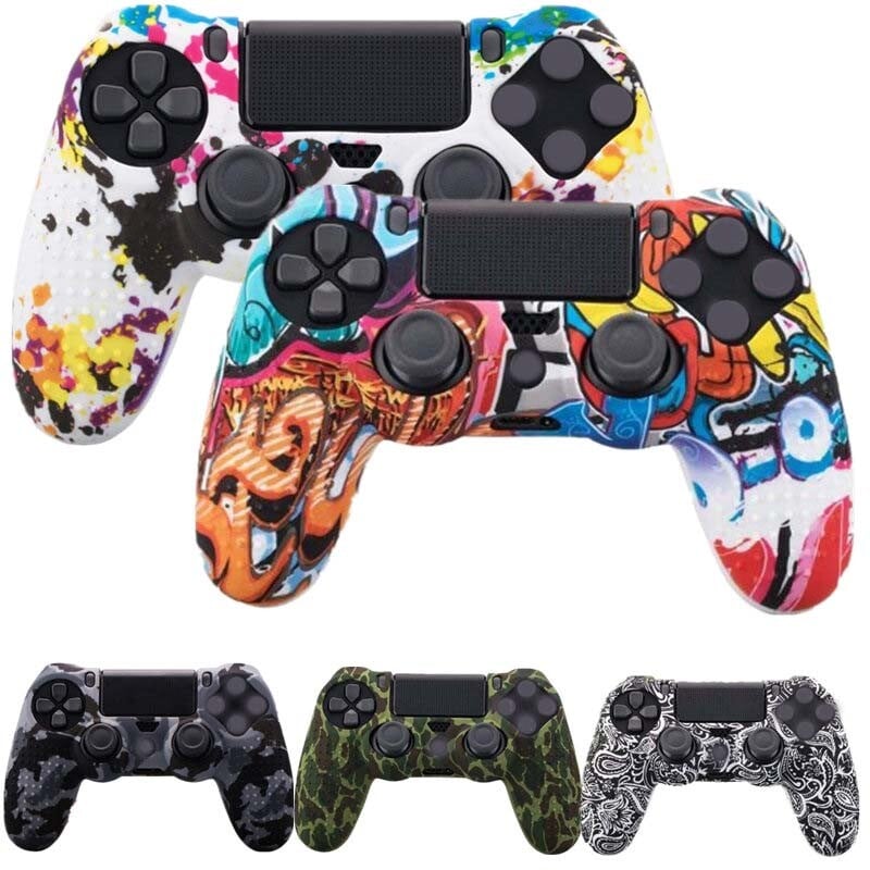 Szilikon Camo bőrvédő tok Sony PS4 DS4 Pro Slim Controller hüvelykujj fogantyúkhoz Joystick sapkák