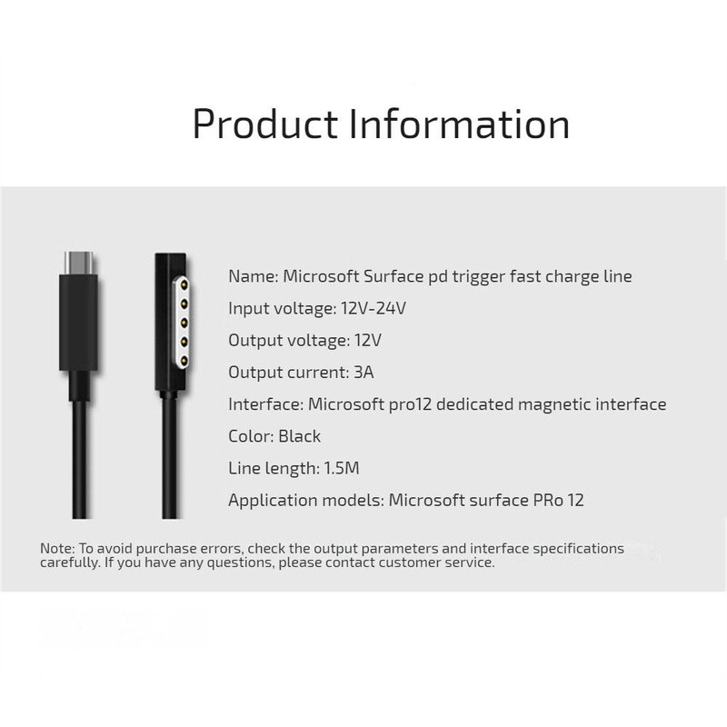 Adapter za punjenje Izdržljivo brzo punjenje Magnetski kabel za brzo punjenje kompatibilan s Microsoftovim kabelom za punjenje 1,5 M C-line crna