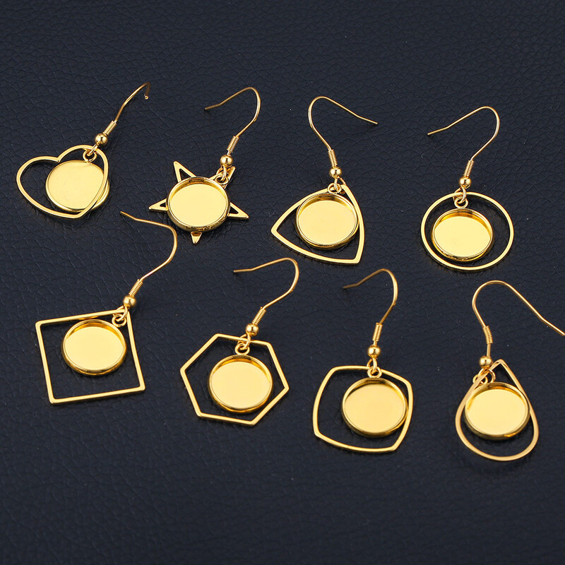 10 buc/lot cercei din oțel inoxidabil placat cu aur cârlig Cabochon bază goală 12 mm tavă din sticlă din rășină bricolaj bijuterii pentru realizarea de articole farmece