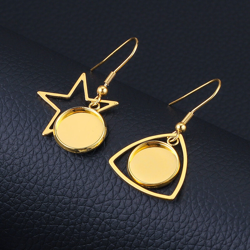 10 buc/lot cercei din oțel inoxidabil placat cu aur cârlig Cabochon bază goală 12 mm tavă din sticlă din rășină bricolaj bijuterii pentru realizarea de articole farmece