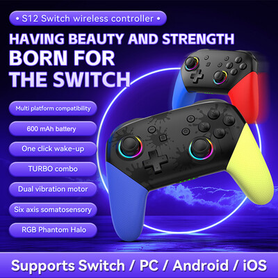 Безжичен RGB контролер за геймпад Switch/OLED/Lite Console Pro с акумулаторна батерия 600 Mah, програмируема турбо функция