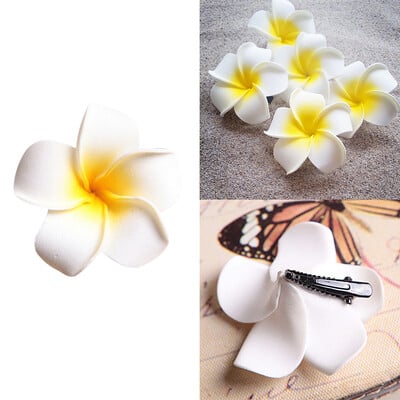 6Pcs Plumeria Flower Щипки за коса за жени Момичета Фиби Яйце Цвете Barrette Хавайска сватбена чанта Шапка Аксесоари